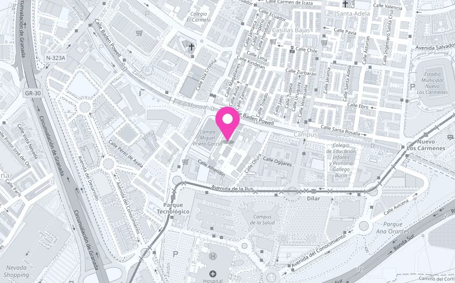 Mapa de situación del colegio Juan XXIII Zaidín en Camino de Santa Juliana, 5, Granada. Pulsa para ver cómo llegar.